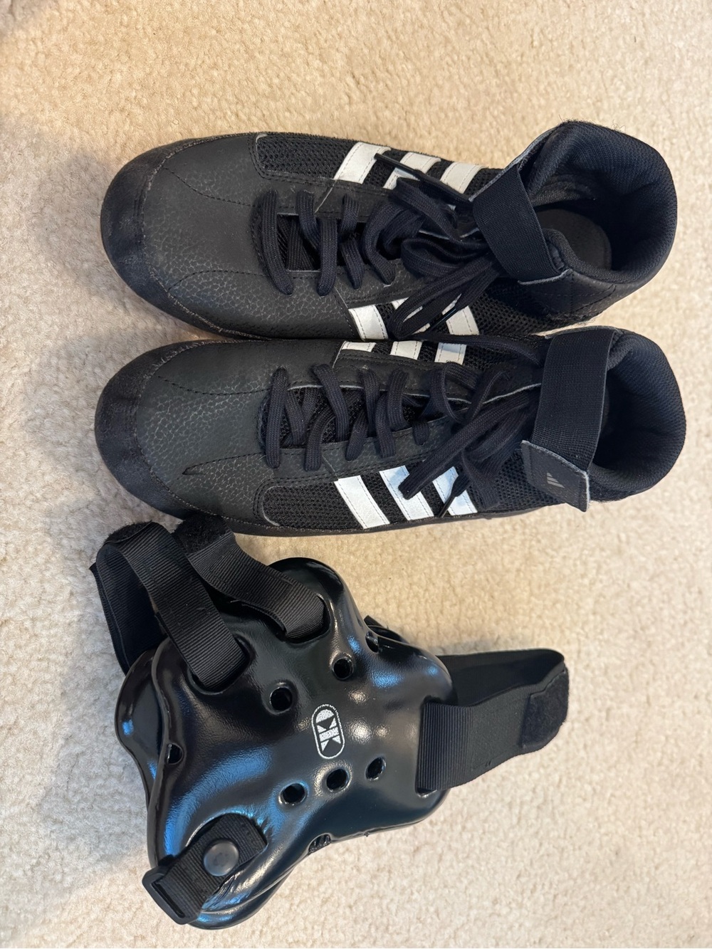 Adidas Wrestling Shoes Size 7.5 and Cliff Keen Headgear